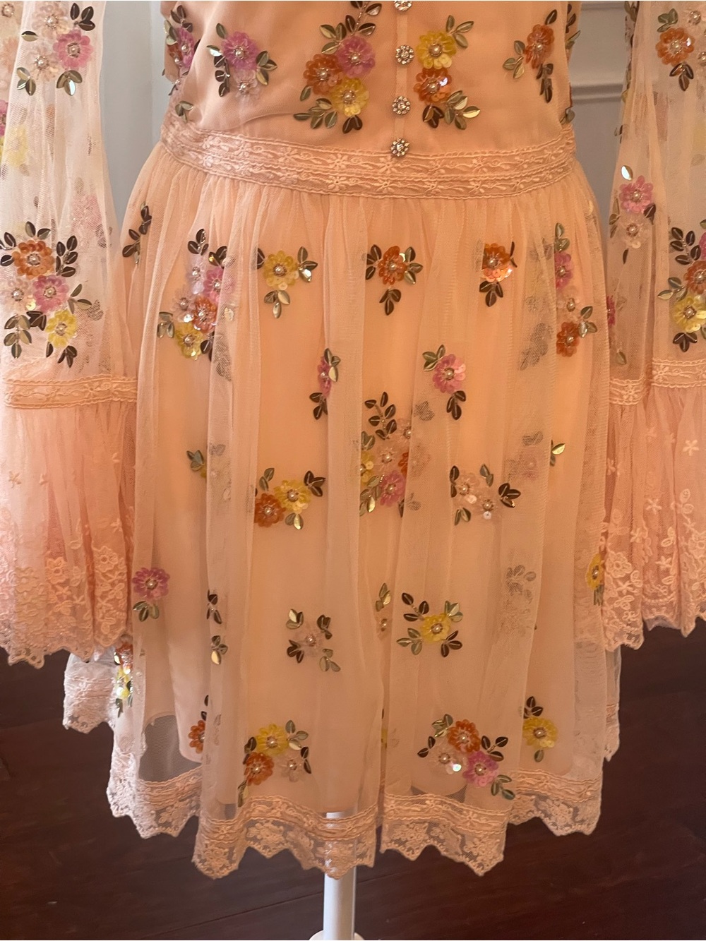 Alice + Olivia Allegra Embellished Lace Mini Gown Pale Pink NWT US 10 - Picture 5 of 16
